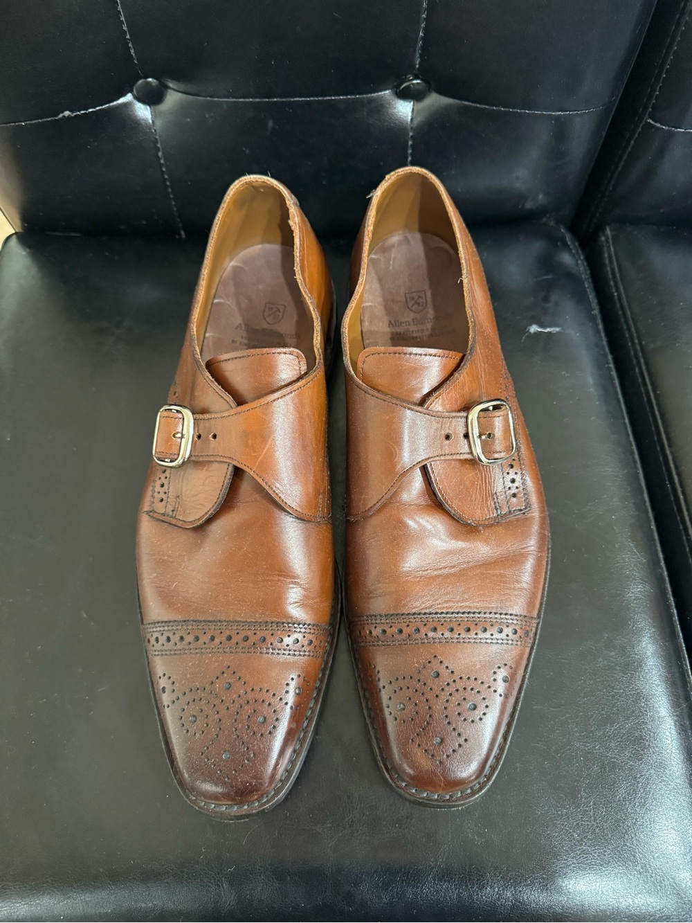Allen Edmonds Franciscan, Men's Single Monk Strap Brogue Leather Shoes - Brown